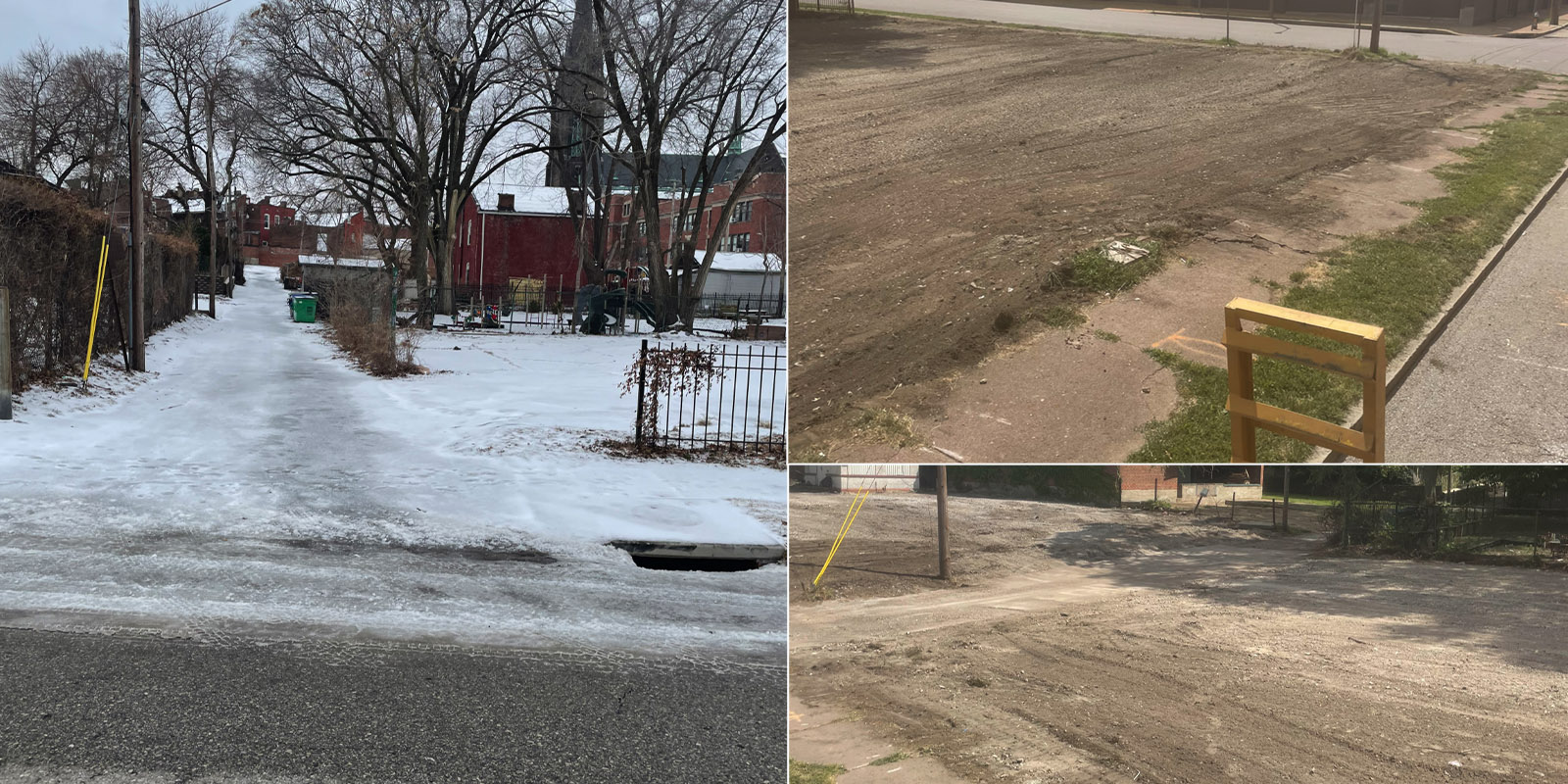 Removing fences, asphalt parking lots, and Building, Sidney Street and Texas Avenue