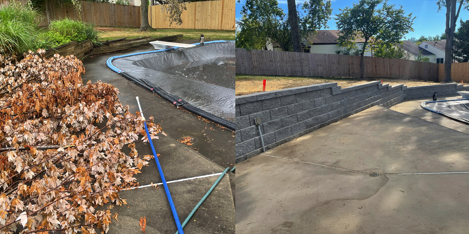 Retaining wall around a swimming pool