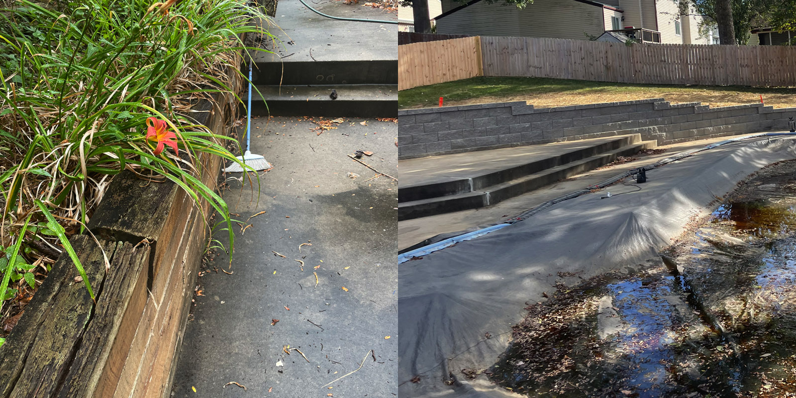 Retaining wall around a swimming pool